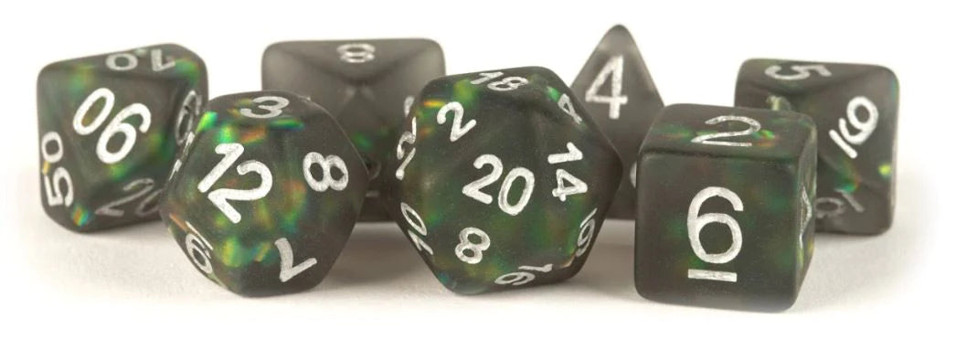 MDG 16mm Acrylic Poly Dice Set: Icy Opal: Black-1