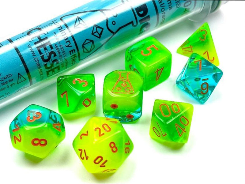 CHX30048 Gemini Plasma Green-Teal/ Orange 7-Set Lab dice-1