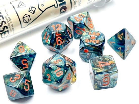 CHX30049 Lustrous Alpestris/Orange Polyhedral 7-Set Lab Dice