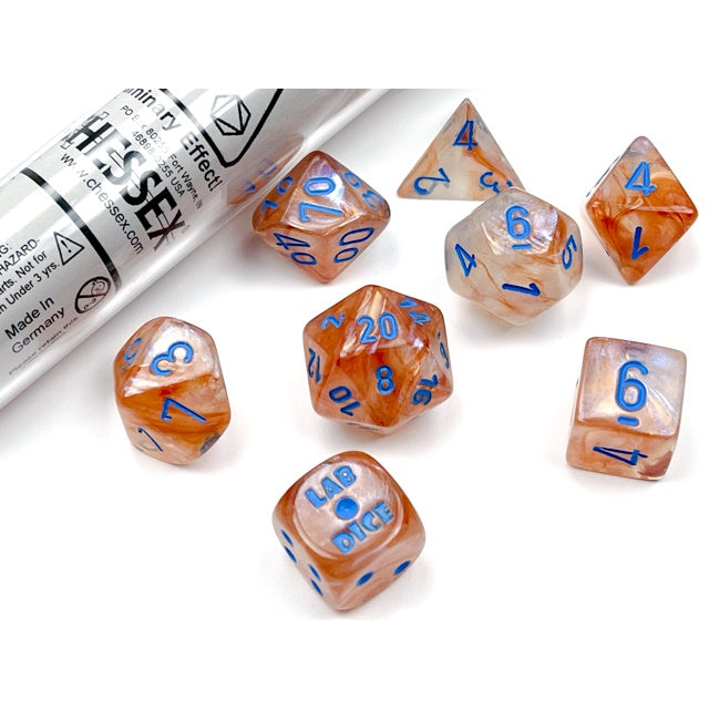 CHX30045 Borealis Rose Gold/ Light Blue Polyhedral 7-Set Lab Dice-1