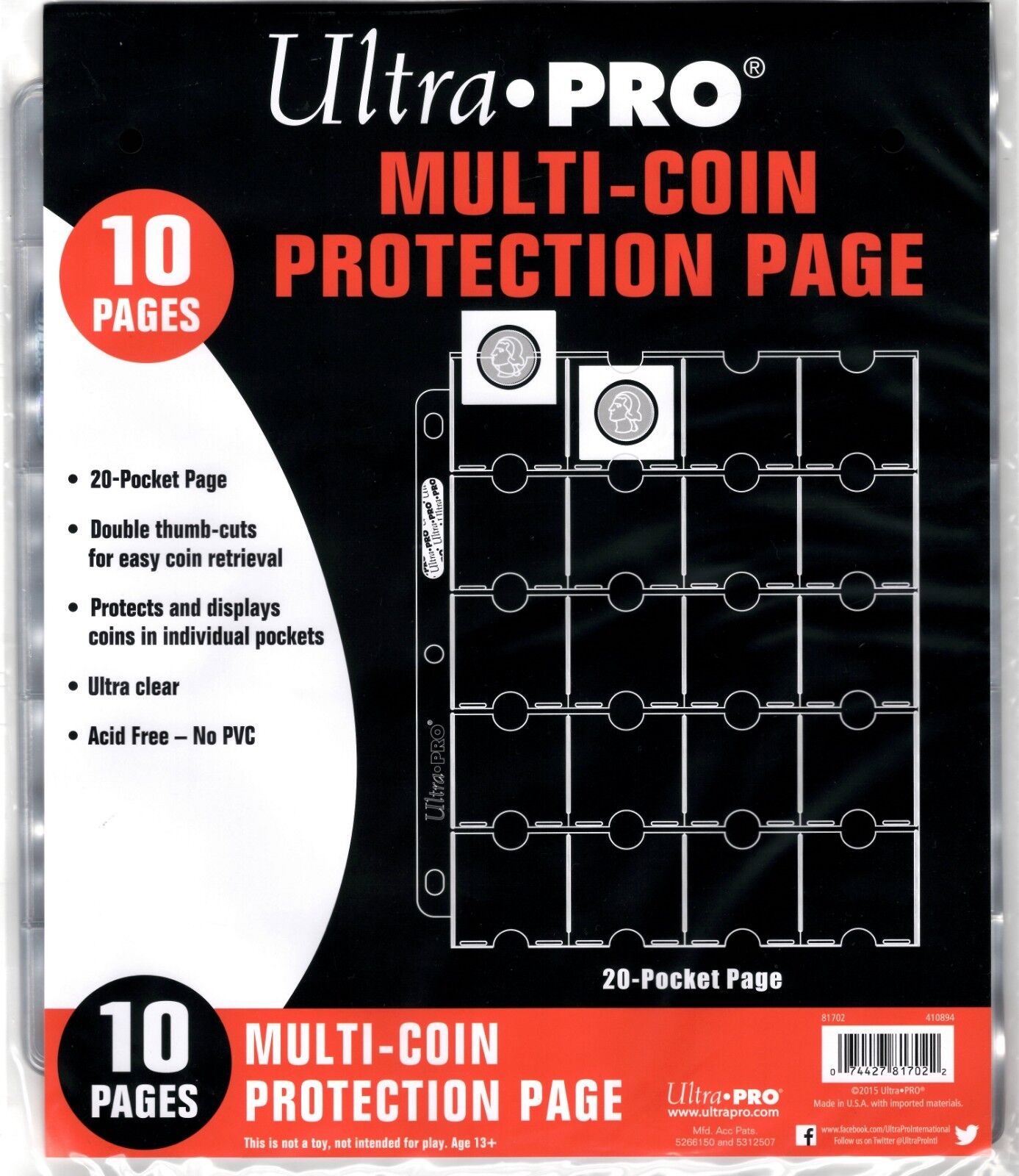 Ultra Pro Page - 20-Pocket Coin Holder