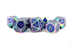 MDG 16mm Metal Polyhedral Dice Set: Rainbow w/ Blue Enamel-1