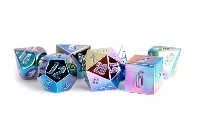 MDG 16mm Aluminium Plated Acrylic Poly Dice Set: Rainbow Aegis: Uninked-1